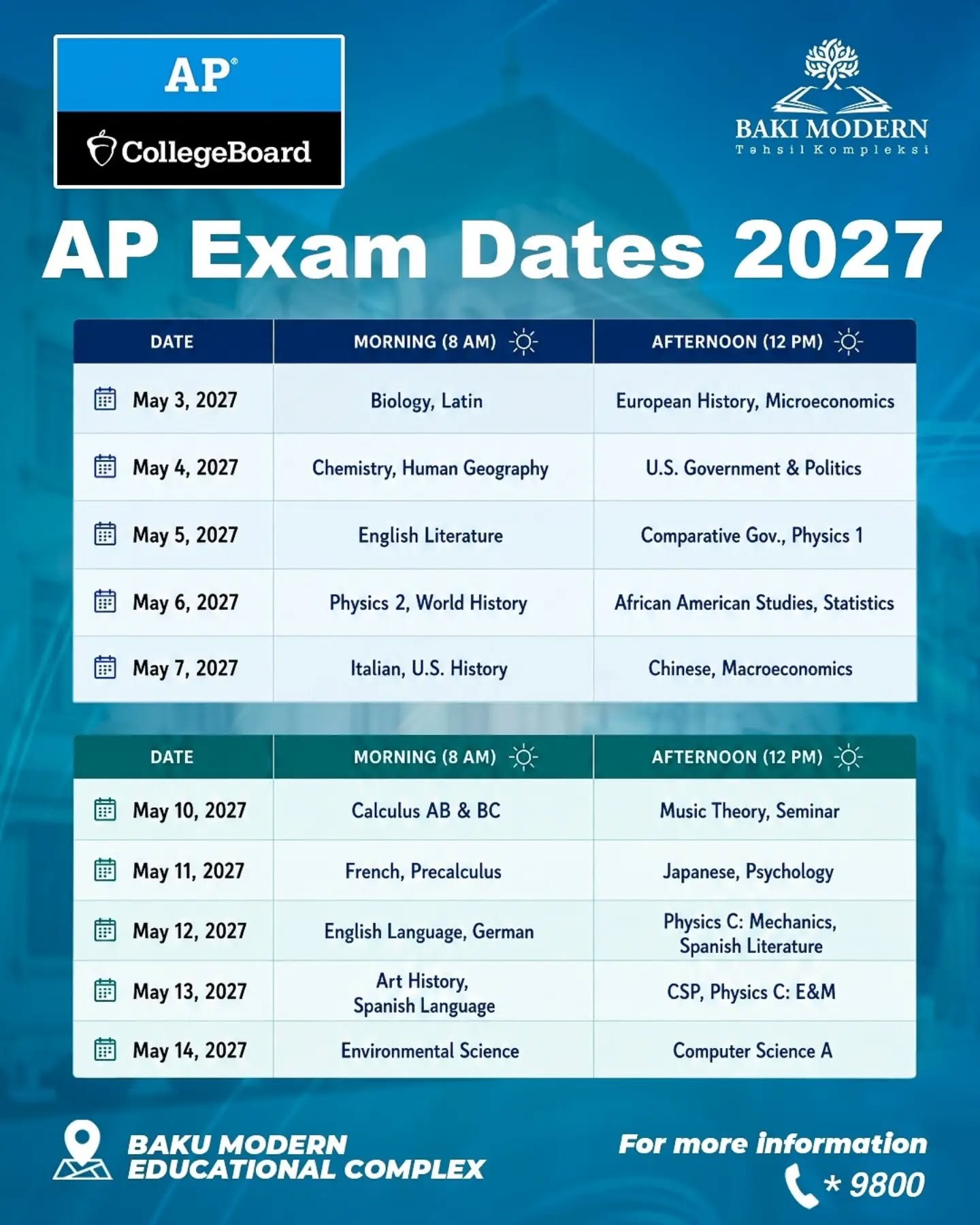 AP Exam Registration for the 2026–2027 Academic Year Opens at Baku Modern
