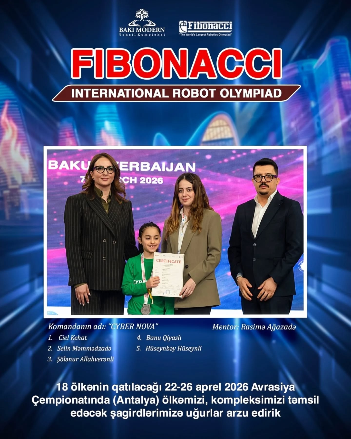 Şagirdlər Fibonacci Avrasiya Robot Olimpiadasına vəsiqə qazandılar