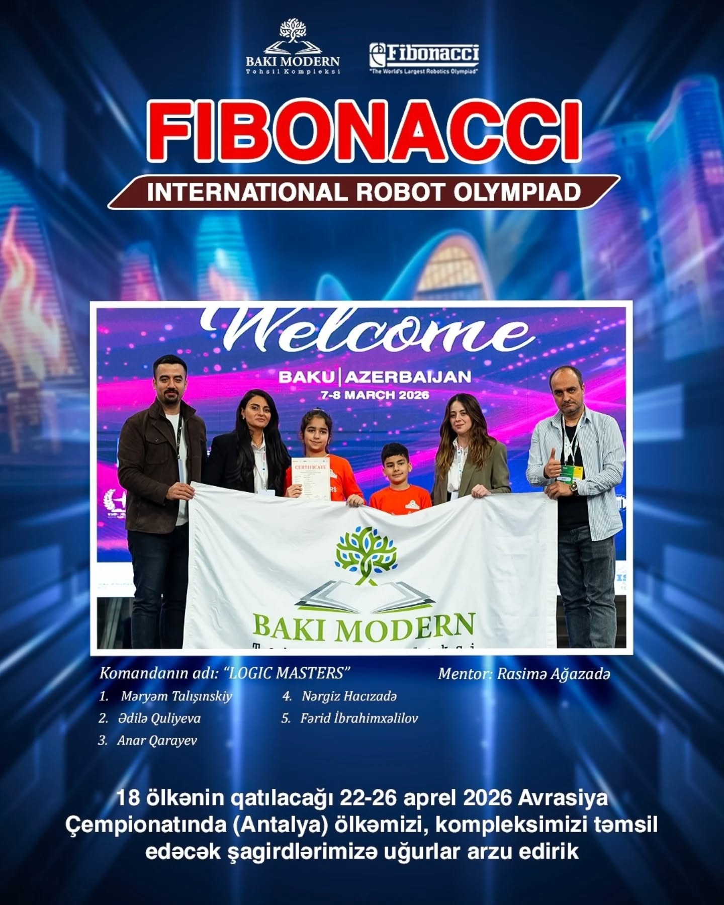 Şagirdlər Fibonacci Avrasiya Robot Olimpiadasına vəsiqə qazandılar